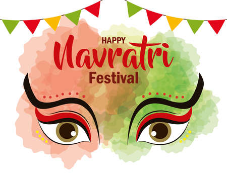 happy navratri celebration poster with durga eyes and decoration vector illustration designのイラスト素材