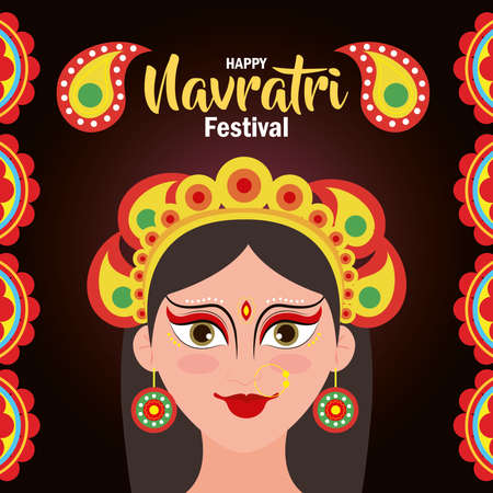 happy navratri celebration poster with maa durga decoration vector illustration designのイラスト素材