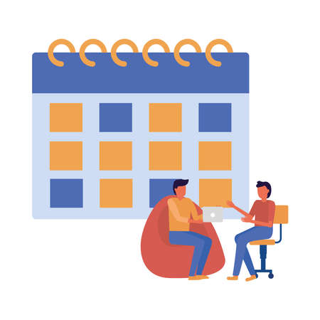 Men avatars on chair with calendar design Idea creativity genius and imagination theme Vector illustrationのイラスト素材