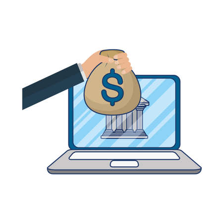 business online ecommerce in laptop with money and banking vector illustration designのイラスト素材
