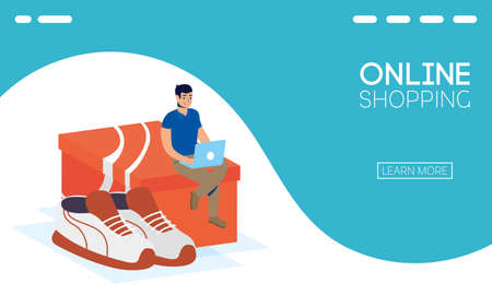 man using shopping online tech in smartphone vector illustration designのイラスト素材