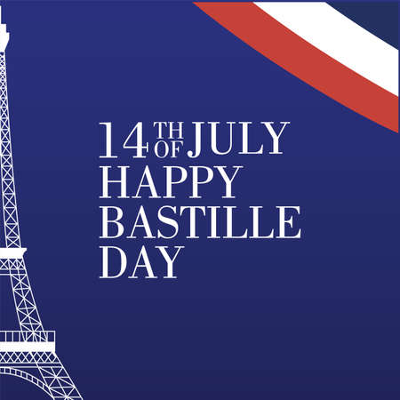 bastille day celebration card with eiffel tower vector illustration designのイラスト素材