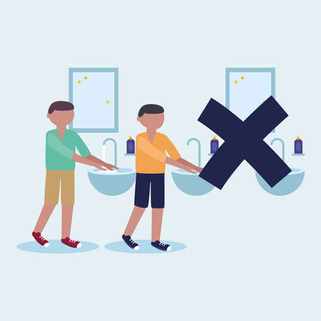 Men washing her hands on water tap design, Hygiene wash health and clean theme Vector illustrationのイラスト素材