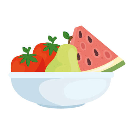 fresh fruits and vegetables in bowl, on white background vector illustration designのイラスト素材