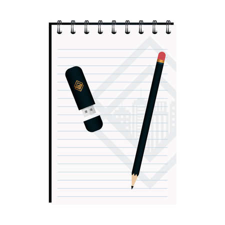 mockup usb, pencil and notebook, with golden sign, corporate identity vector illustration designのイラスト素材