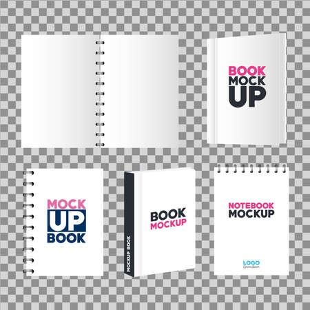 set of corporate identity branding mockup, mockup with books and notebooks of covers white color vector illustration designのイラスト素材