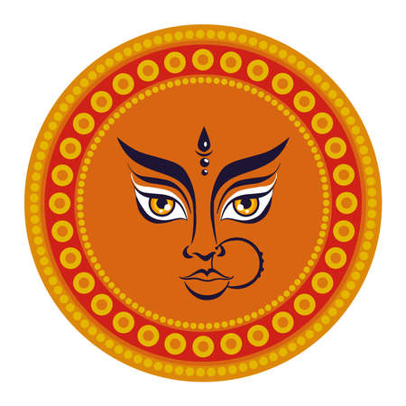 maa durga face in circle frame vector illustration designのイラスト素材