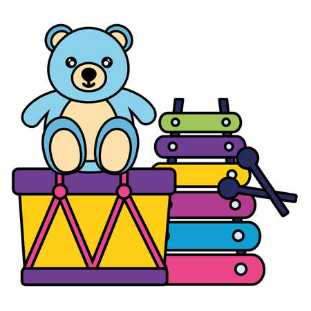 kids toys bear drum and xylophone vector illustrationのイラスト素材