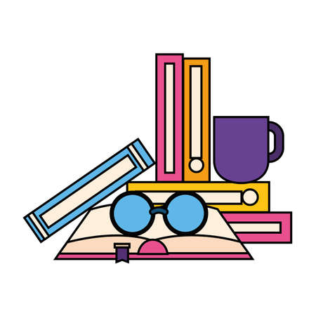 world book day books coffee cup and eyeglasses vector illustrationのイラスト素材