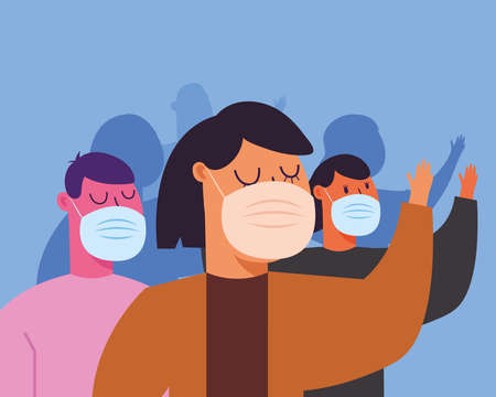 group of people wearing medical masks characters vector illustration designのイラスト素材