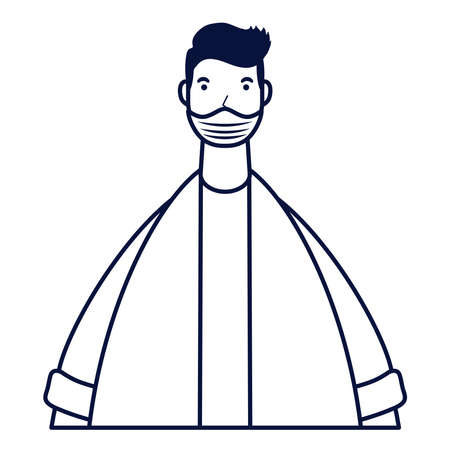 young man wearing medical mask character vector illustration designのイラスト素材