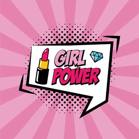 girl power lipstick diamond speech bubble pop art vector illustrationのイラスト素材