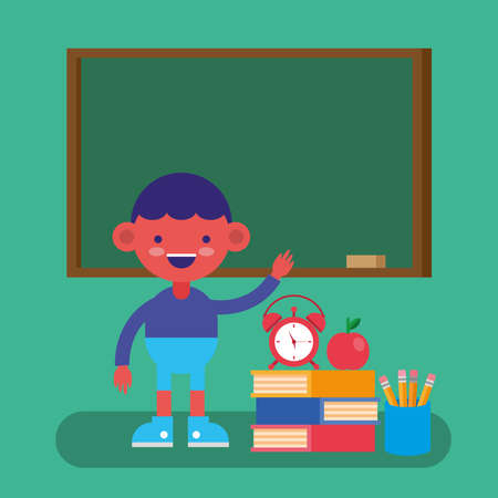 little student boy with books comic character vector illustration designのイラスト素材