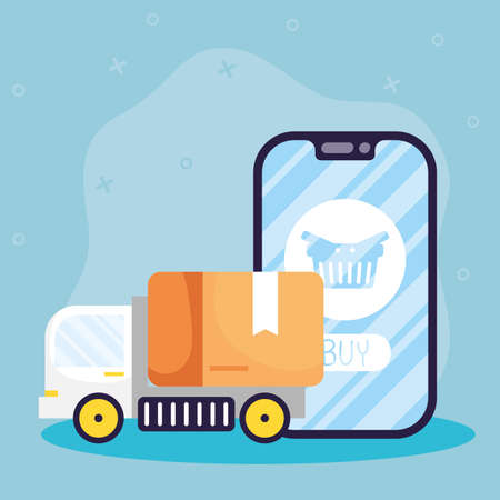 shopping on line technology with smartphone vector illustration designのイラスト素材