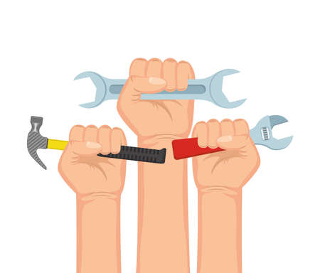 hands with tools construction set equipment icons vector illustration designのイラスト素材