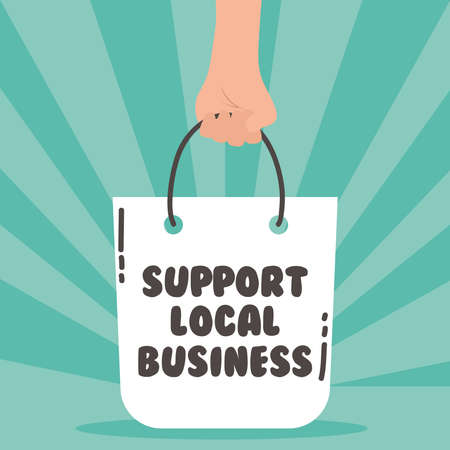 support local business campaign with hand lifting shopping bag vector illustration designのイラスト素材