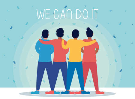 group of people back with we can do it message vector illustration designのイラスト素材