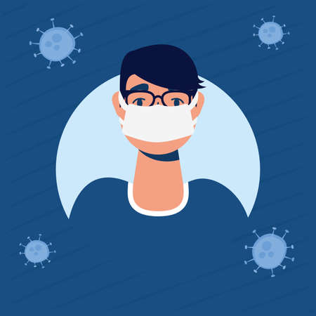 sick man with face mask character vector illustration designのイラスト素材