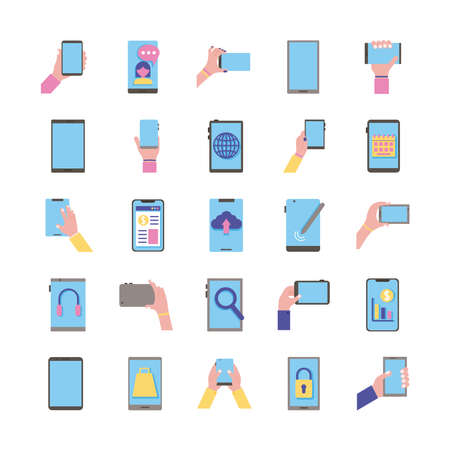 bundle of twenty five smartphones devices set icons vector illustration designのイラスト素材