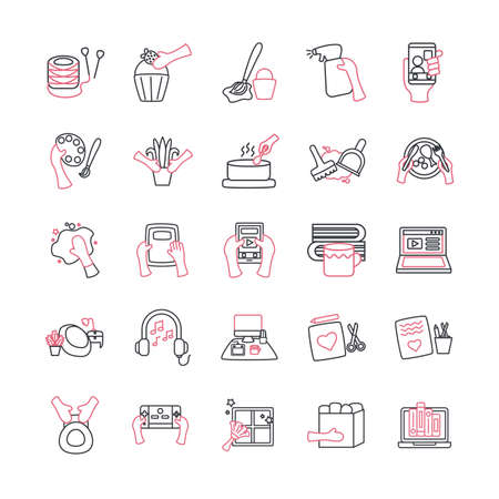 line style icon set design of Things to do at home theme Vector illustrationのイラスト素材