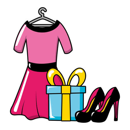 dress gift box high heel shoes pop art vector illustrationのイラスト素材