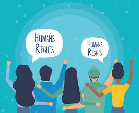 group of people back with human rights bubbles vector illustration designのイラスト素材