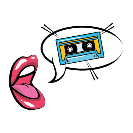 open mouth cassette speech bubble pop art vector illustrationのイラスト素材