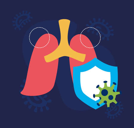 covid19 pandemic poster with lungs and shield vector illustration designのイラスト素材