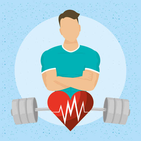 young man athlete weight lifting vector illustration designのイラスト素材