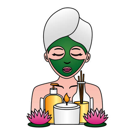 woman herbal mask with towel spa vector illustrationのイラスト素材