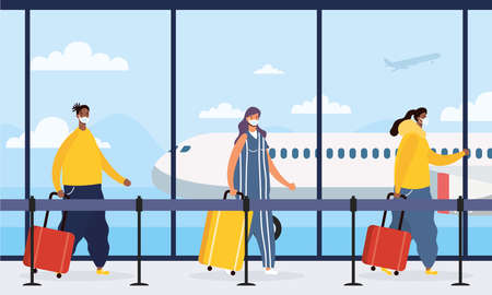 interracial people travelers with suitcases avatars characters vector illustration designのイラスト素材