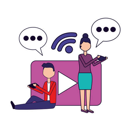 people laptop mobile chat social media vector illustrationのイラスト素材
