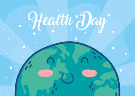health day celebration poster with earth character vector illustration designのイラスト素材