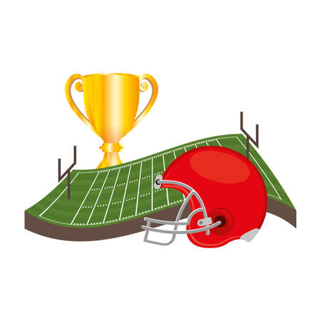american football sport helmet with trophy cup and camp vector illustration designのイラスト素材