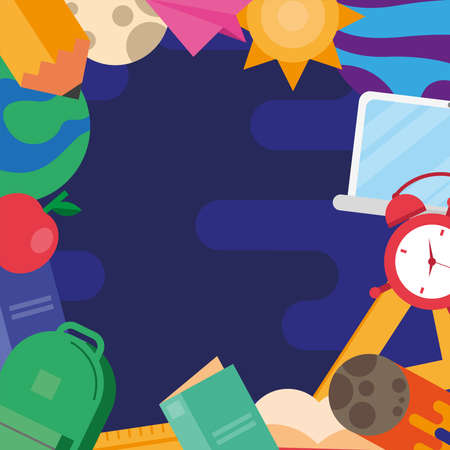 school set supplies frame decorative vector illustration designのイラスト素材