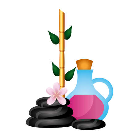 jar oil stones bamboo spa treatment therapy vector illustrationのイラスト素材