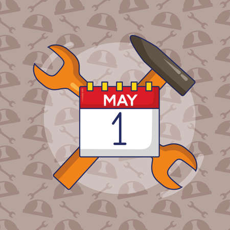 calendar and wrench hammer tools labour day vector illustrationのイラスト素材