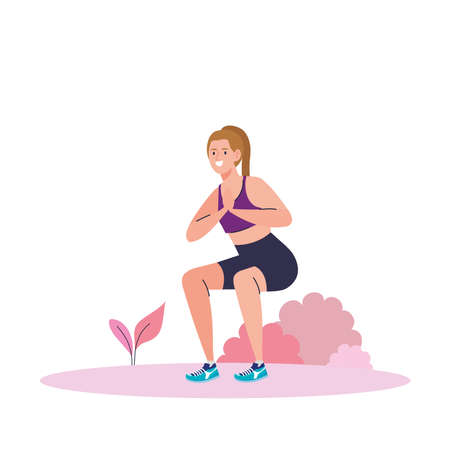 woman doing squats outdoor, sport recreation exercise vector illustration designのイラスト素材
