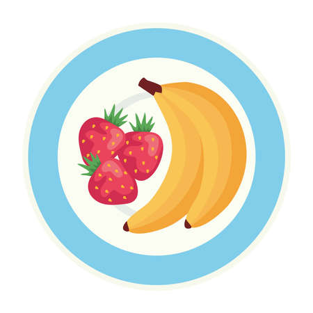 fresh fruits on dish, in white background vector illustration designのイラスト素材