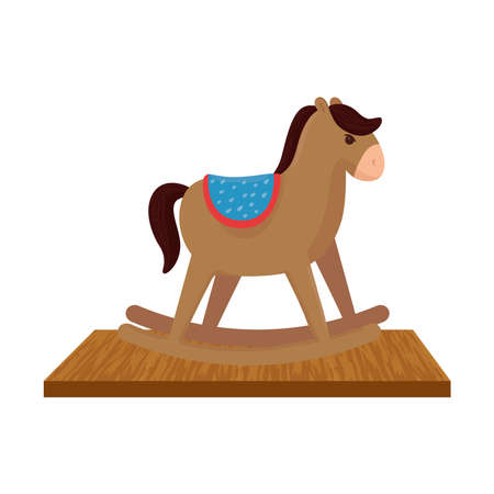 wooden rocking horse, children toy, on wooden table vector illustration designのイラスト素材