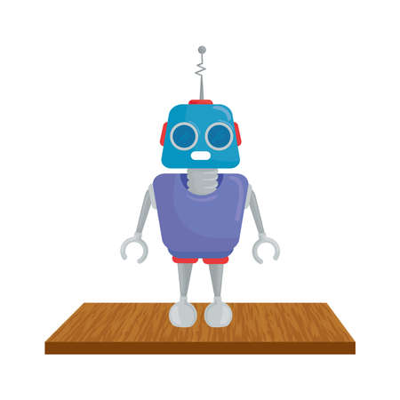 robot toy icon, on wooden table vector illustration designのイラスト素材