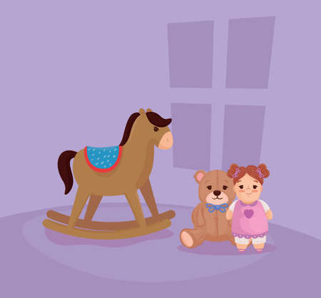 kids toys, on the bedroom vector illustration designのイラスト素材