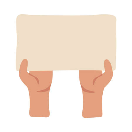 hands human protesting with banner flat style icon vector illustration designのイラスト素材