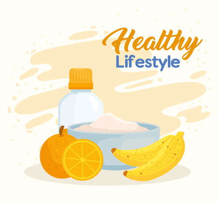 banner healthy lifestyle with fresh food vector illustration designのイラスト素材