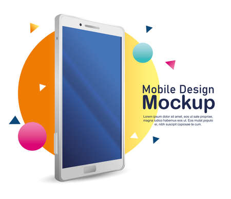 poster mobile design mockup, realistic smartphone mockup vector illustration designのイラスト素材
