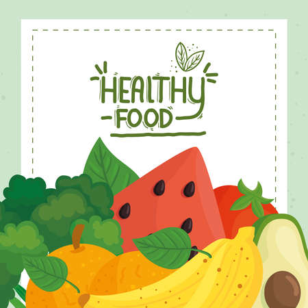 banner healthy food, fruits and vegetables, concept food healthy vector illustration designのイラスト素材