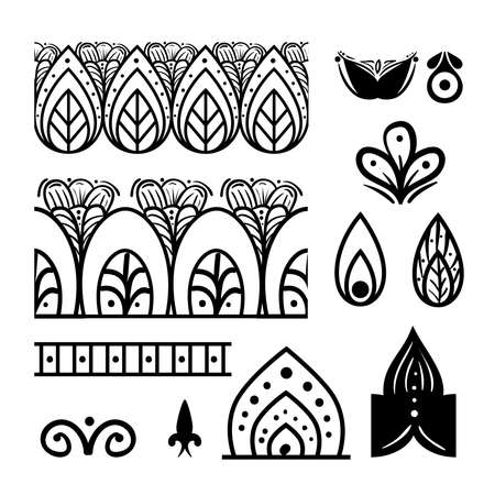 set of traditional floral motif indian icons vector illustration designのイラスト素材