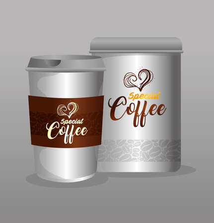 branding mockup coffee shop, restaurant, corporate identity mockup, bottle and disposable special coffee vector illustration designのイラスト素材