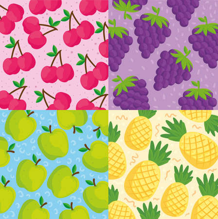 set backgrounds of tropical fruits vector illustration designのイラスト素材