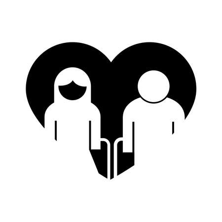 grandparents couple in heart avatars silhouette style icon vector illustration designのイラスト素材